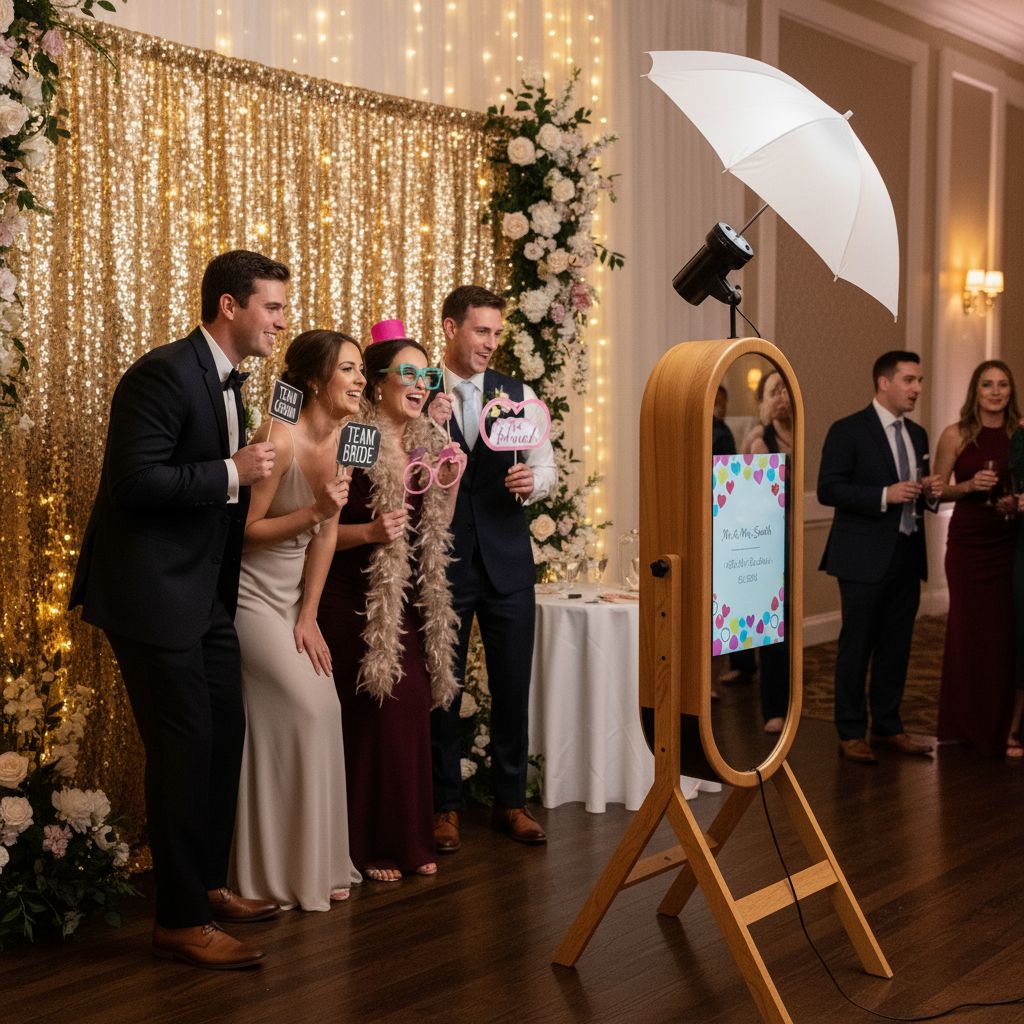 Wedding guests at photo booth
